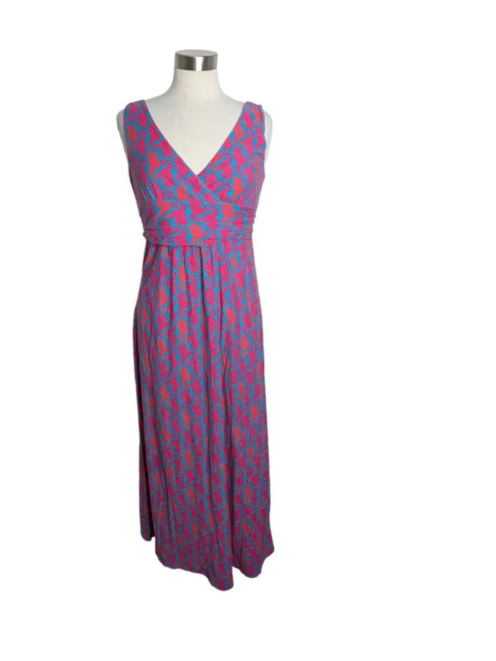 Lilly Pulitzer Sloane Maxi Dress Pink Blue Seahorse V-Neck Resort Wear M $218 - Picture 2 of 11